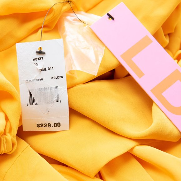 LDT Shirt Dress Long Sleeve Midi Button Front Belted Bright Yellow Size 0 New - Picture 4 of 7